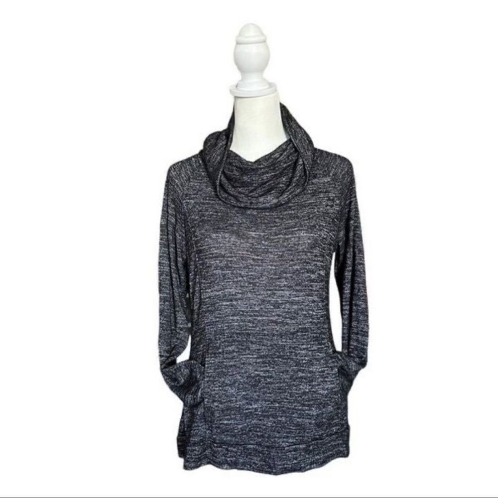 Nicole Miller Cowl Neck Heather Black Long Sleeve Sweater w/ Pockets Sz Medium